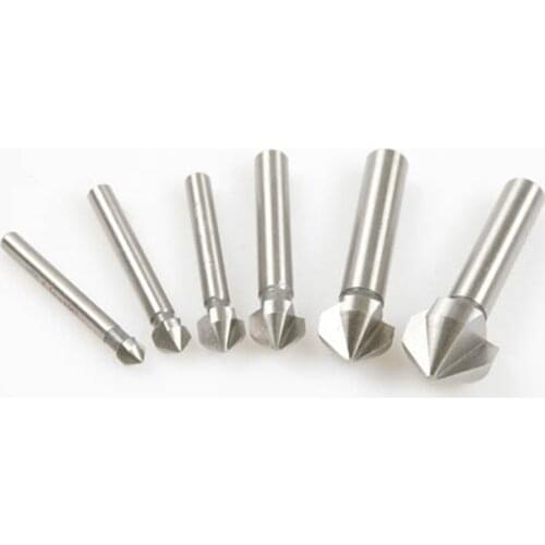 6pcs HSS 3 Flute Edge 90 Degree Chamfer Drills Wood Countersink Drill Bit 6.3/8.3/10.4/12.4/16.5/20.5mm