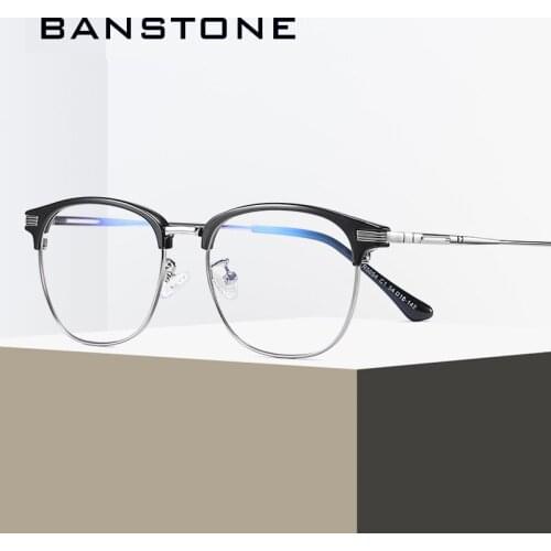 BANSTONE DESIGN Men TR90 Glasses Frame Ultralight Square Eye Myopia Prescription Eyeglasses Male Half Optical Frame Oculos UV400