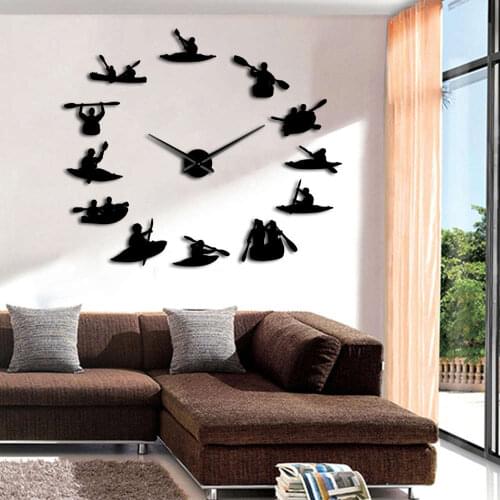 Kayakers DIY Large Wall Clock Canoeing Rafting Decorative Mirror Big Clock Giant Frameless Clock Wall Sticker Wall Decor