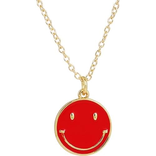 ZHINI 2021 Simple Cute Smiley Face Pendant Necklaces for Women Boho Gold Color Chain Choker Statement Necklace Fashion Jewelry