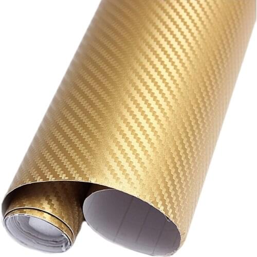 DIY 30x127 3D Carbon Fiber Decal Vinyl Film Wrap Roll Adhesive Car Sticker Sheet Gold