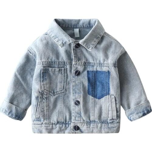 Handsome Spring Fall Boys Girls Denim Jacket 100% Cotton Cowboy Kids Jean Coat Clothes