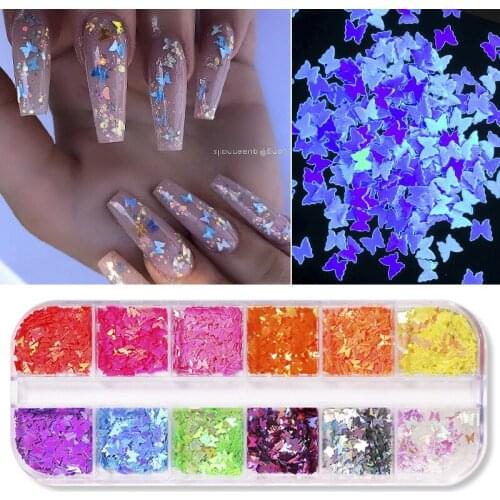 Fluorescence Butterfly Heart Fruits Various Shapes Nail Art Glitter Flakes 3D colourful Sequins Polish Manicure Nail Decoration