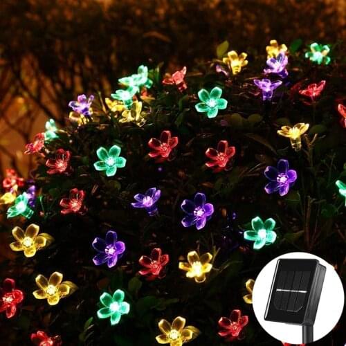 7M 50LED Solar String Lights Sakura Garland Christmas Holiday Lights Waterproof IP65 New Year Outdoor Garden Lighting Decor