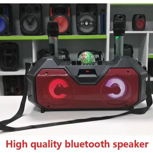 Karaoke Home Colorful LED Light Wireless Bluetooth Speaker Portable 3D Stereo Subwoofer Dual Microphone Support FM Radio TF Card