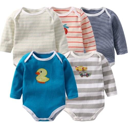 5 Pack Baby Boy Rompers Cotton Full Infant Jumpsuit Spring Boys Overalls Newborn Cartoon Embroidery Clothing Baby Girl Clothes