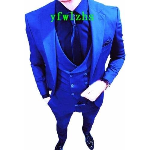 Handsome Groomsmen Notch Lapel Groom Tuxedos Wedding Dress Men Suits Blazer Prom Dinner (Jacket+Pants+Tie+Vest) A631