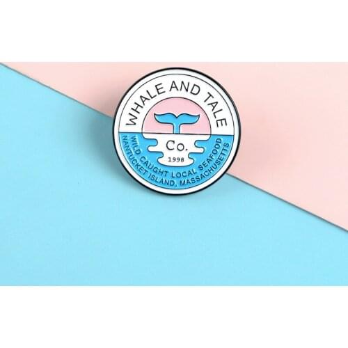 Creative Cartoon Blue Round Animal Whale Seafood Market Enamel Brooch Alloy Badge Denim Clothes Bag Pin Cute Cartoon Jewelry