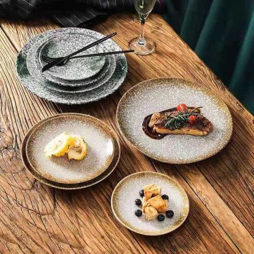 Creative personality ceramic Japanese dish vintage cutlery and wind plate Korean disc home dining dish steak plate