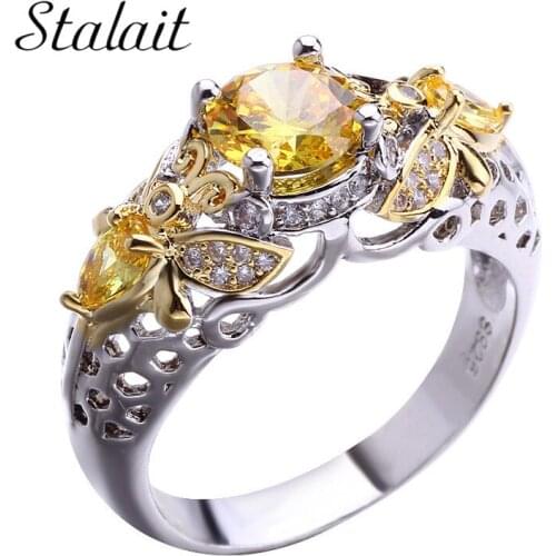 Fashion Yellow Zircon Crystal Flower Rings For Women Valentine Luxury Designer Jewelry Wholesale New Arrival 2020
