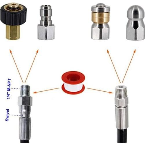Sewer Jetter Kit for Pressure Washer 5800 PSI Drain Cleaning Hose,15m Hose, 1/4" NP, , Rotation, Button Type Sewer Nozzle