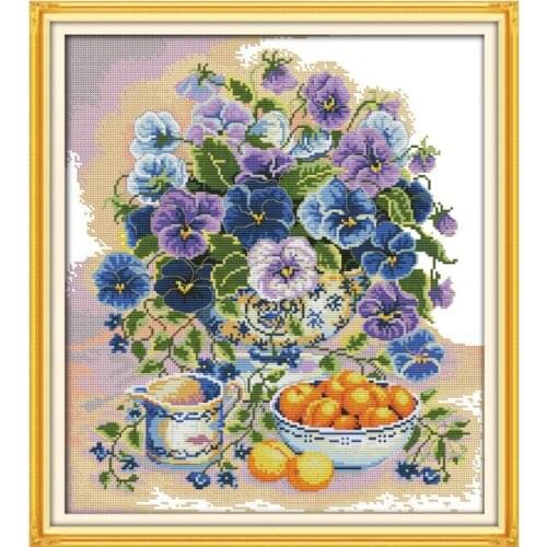 Flowers and fruit cross stitch kit pattern printed 14ct 11ct count print canvas stitching embroidery DIY handmade needlework