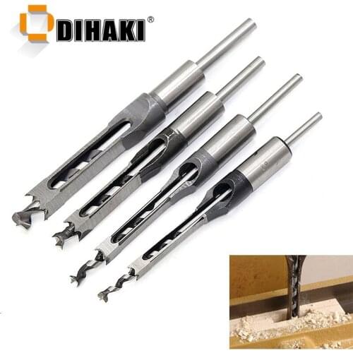 4pcs/Pack Twist Square Hole Drill Bits 6.4/8/9.5/12.7 Square Auger Mortising Chisel Drill Set Square Hole Extended Saw HSS