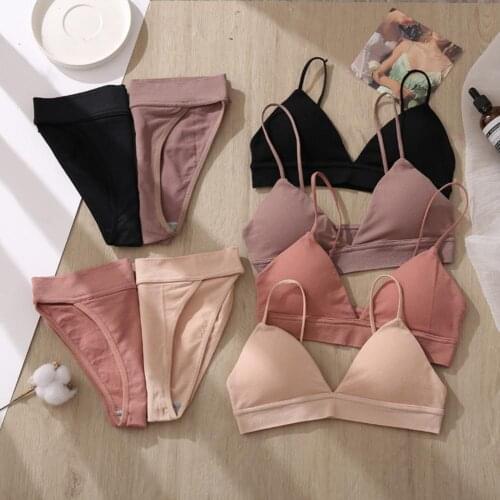 Underwear Adjustable Comfortable Cotton Beige Bra Matching Panty for Sport