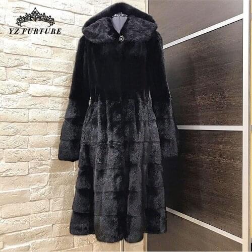 2020 New Genuine Leather Mink Fur Coat Women Customize Warm Long Black Fur Outwear High Street Fashion Mink Fur Coat