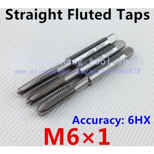 New 3/set M6*1 Wire tapping Tap & Die Straight Fluted Taps Accuracy: 6HX High-Speed Steel + Cobalt M6*1
