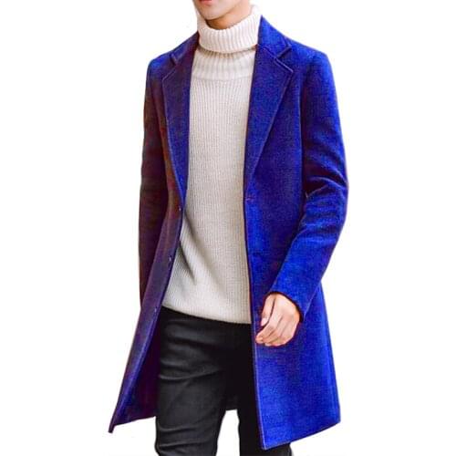 2021 Autumn Winter New Fashion Boutique Solid Color Casual Business Mens Long Woolen Trench Coat / Male Grey Long Woolen Jacket