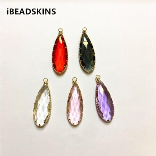 New arrival! 35x13mm 20pcs/lot Copper Material with Glass drop-shape charm for Jewelry handmade