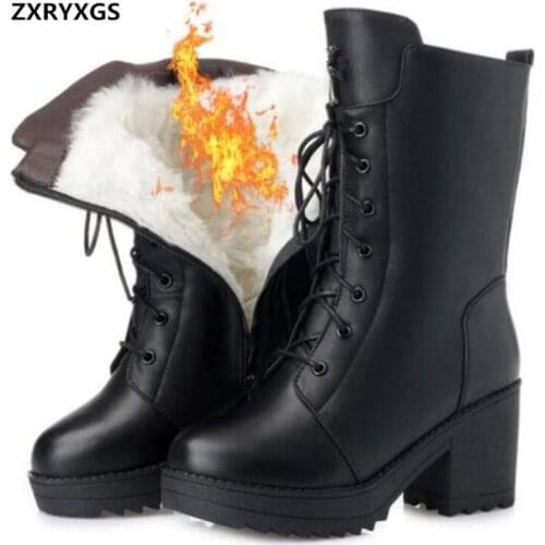 2019 Newt Winter Martin Boots for women Shoes Comfort Warm Plush and Wool Snow Boots Thick Heel Cowhide knight Boot Women Boots