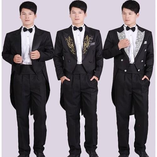 New Male Tuxedo MenS Suit Tail Coat Stage Singer Black Wedding Tuxedos For Men Costume Homme Jazz Suit Dance Costumes SL1586
