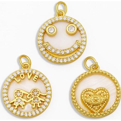 OCESRIO Shell CZ Stone Heart Smile Boy and Girl Family Necklace Charms for Jewelry Making Wholesale Bulk Supplies pdta197