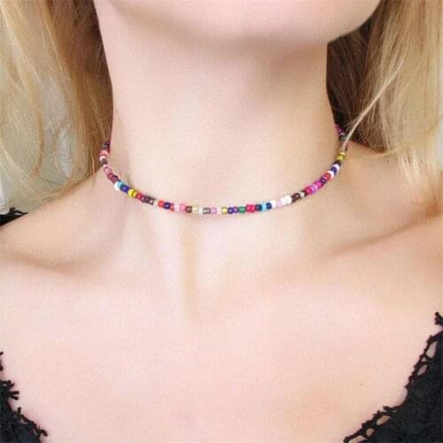 2021 New Bohemian Handmade Colorful Beads Chokers Necklaces For Women Korean Minimalist Jewelry Acrylic Beads Necklace fj055