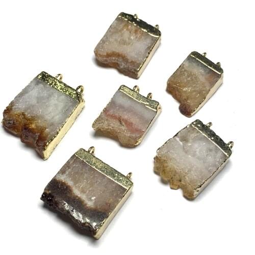 Natural Stone agates Pendant irregular Shape Double Hole Connector for Jewelry Making DIY Elegant Necklace Bracelet Accessories