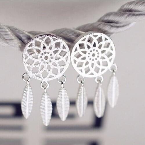 Silver Plated Baroque Dreames Catcher Net Feathers Tassels Dangle Earrings 2021 Charm Women Valentines Day Gift Jewelry