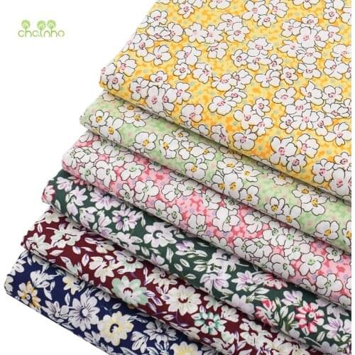 Chainho,Floral Series Printed Plain Cotton Fabric,DIY Quilting&Sewing Poplin Material For Baby&Child Dress,Shirt,Skirt,100x145cm