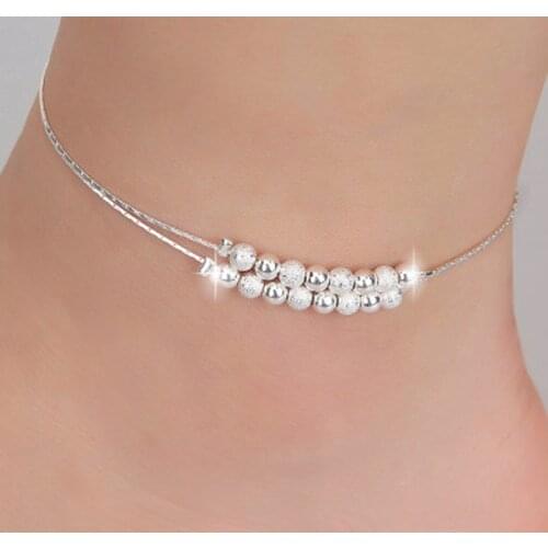 Simple Double-deck Bead Anklets for Women Silver Plated Extended Link Chain foot Jewelry Gift For Girls Drop Shipping