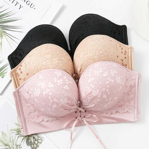 Sexy Casual Ladies Women\s Seamless Push up Bras Front Closure Adjustable Strap Underwear Lace Brassiere Pink Black Khaki