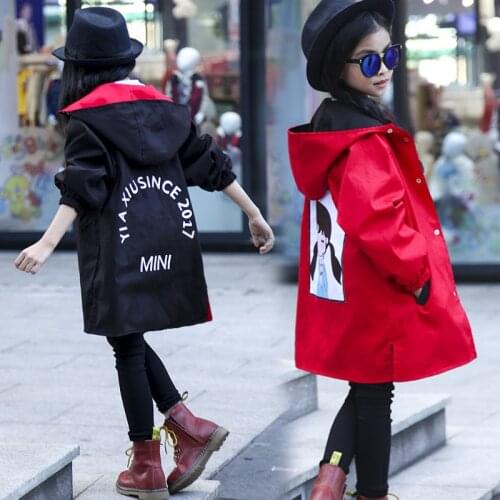 Spring Autumn Girls Outerwear Teenager Girls Fashion Trench Coat Children Cotton Casual Long Hooded Outerwear Outfits For 3-12Y