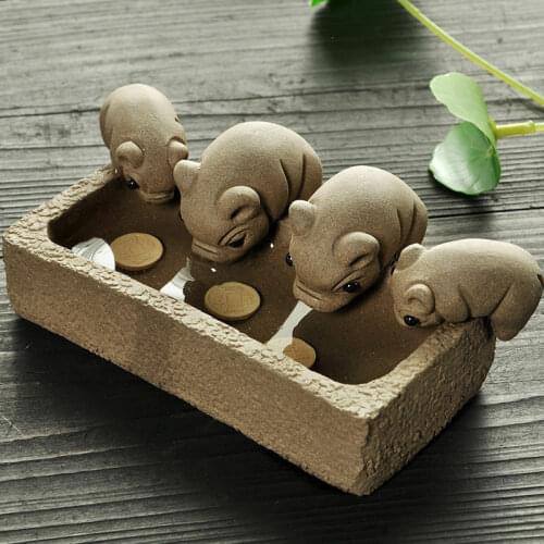 Yixing handmade tea pet Zisha pig purple clay pig four pig drinking water tea set decoration small gift