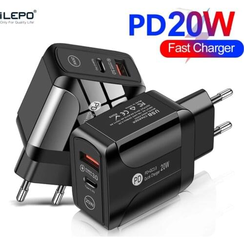 ILEPO PD 20W USB Type C Charger EU Adapter Fast Charger For iPhone 12 11 X Xs Xr Pro Max iPad Huawei Xiaomi LG Samsung QC3.0 18W
