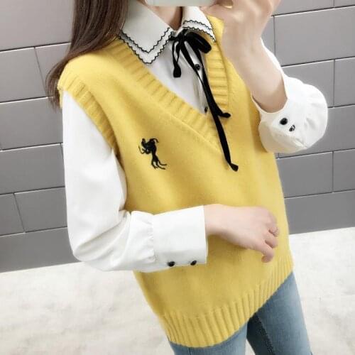 Women Sweater Vest Fashion Knitted Vest Womens Spring and Autumn Loose-Fitting Vest Outer Wear Sweater Coat