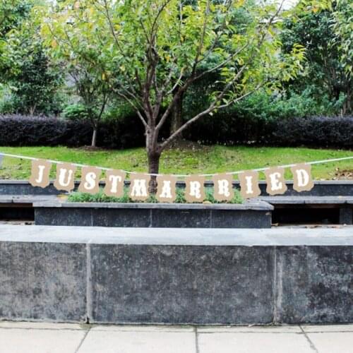 1 Set Vintage "JUSTMARRIED" Bunting Flags Wedding Garland Banner Photo Booth Party Photography Props Decoration Events Supplies