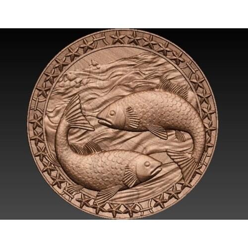 Double Fish 3D Model STL for CNC Router Artcam Aspire Constellation Pisces