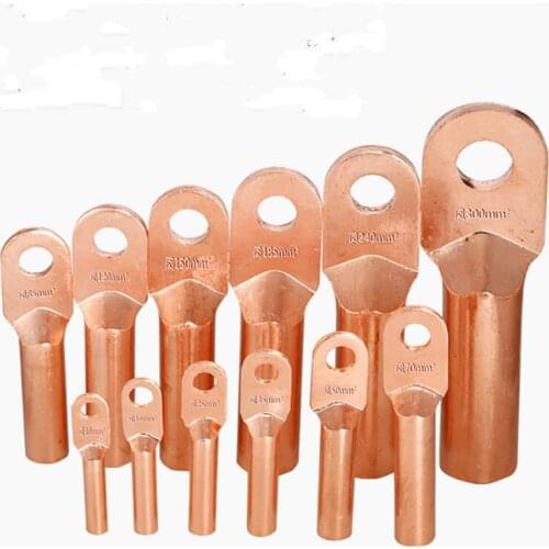 10pcs DT-10/16/25/35/50/70/95/120/150mm Copper Terminals Wire Cable Connector Crimping Type Copper Cable Terminal Tube