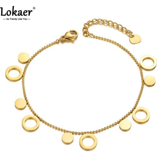 Lokaer Titanium Stainless Steel Circle & Disc Charm Bracelets For Women Trendy Bohemia Beach CZ Crystal Bracelet Браслет B21032