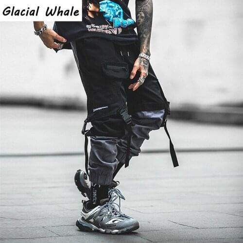 GlacialWhale Mens Cargo Pants Men Fashion Black Side Pockets Joggers Hip Hop Harajuku Japanese Streetwear Trousers Pants Men