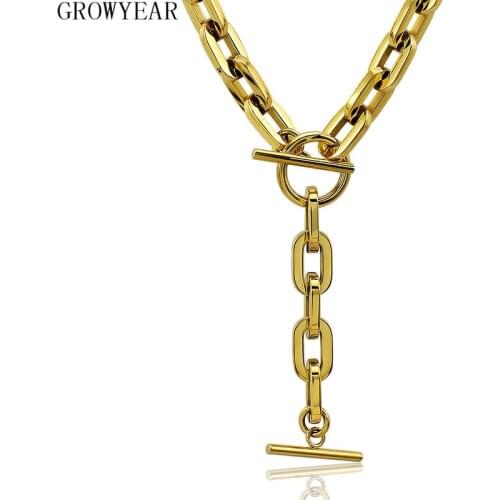 Stainless Steel Link Chain Choker Necklaces Long Circle Bar Pendants Necklace Chains Toggle Lock Gold Statement Necklace Collar