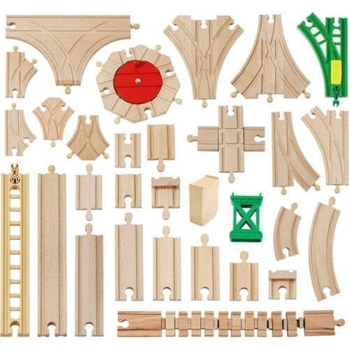 New All Kinds Wooden Track Parts Beech Wooden Railway Train Track Accessories Fit with All Brands Wood Tracks Toys for Kids Gift