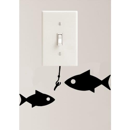 Two Fish with Hook Vinyl Decal Stickers Light Switch Kids Nursery Room Decor Car Window Wall Sticker
