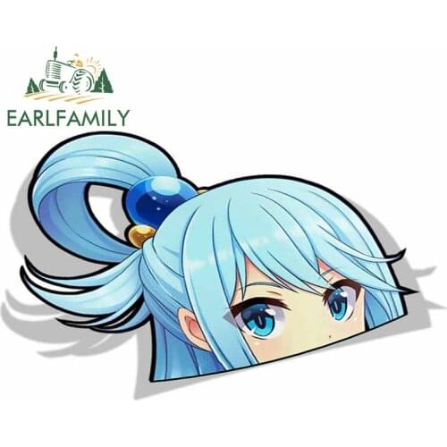 EARLFAMILY 13cm x 8.3cm Aqua KonoSuba 002 Big Head PEEK Anime Vinyl JDM Car Stickers Window Trunk Laptop Cartoon Decal