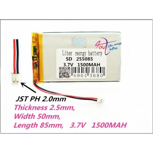 XHR-2P 2.0 255085 3.7V 1500mAh Polymer Li-ion Battery For MP4 MP5 Tablet pc Ipaq phone Navigator GPS PDA Traffic recorder E-book