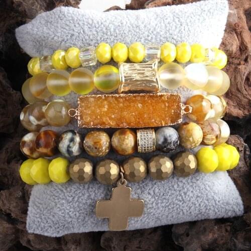 MD Fashio Designer Beaded Bracelet Set Natural Stone & Crystal 5pc Bracelets & Bangles Set For Fashion Jewelry