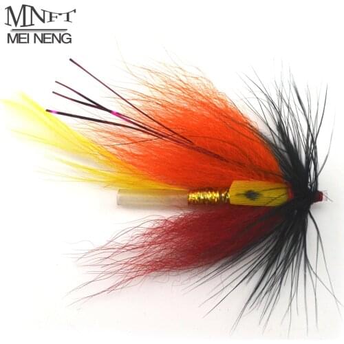 MNFT 4PCS/Lot Grizzly Tube Blood Orange Feather Fishing Flies Fishing Dry Fly Lures For Carp Bait Artificial