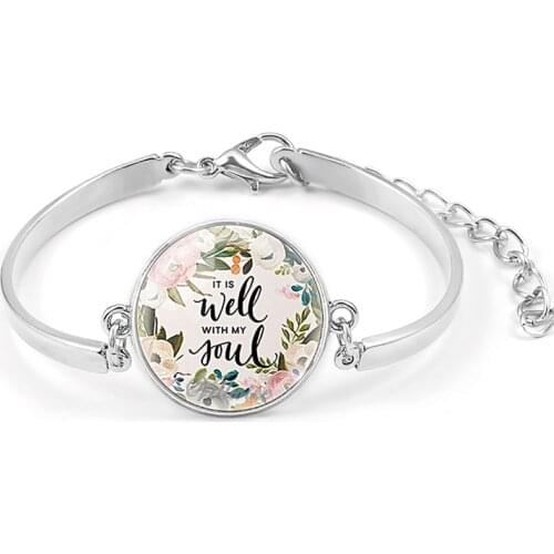 VILLWICE Fashion Psalm Bracelet Art Picture Print Glass Dome Charms Bracelet Bible Verse Quote Jewelry Gift For Christian