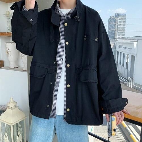 Jacket mens tooling Hong Kong wind trend 2021 autumn and winter new coat loose ins all-match jacket