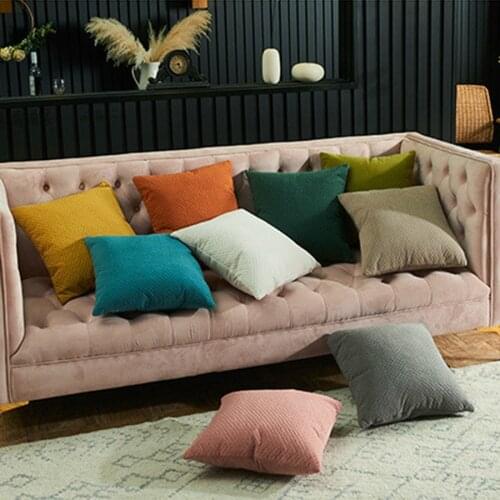 Cushion Cover Soft Velvet Geometric Pattern Solid Color Pillow Case Covers Household Sofa Pink Green Yellow Blue Room Decoration